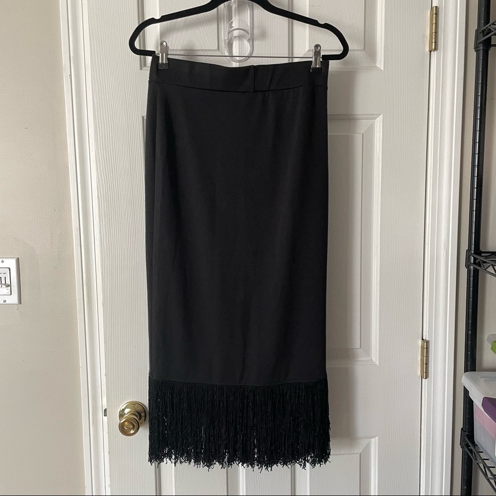 Black midi fringe skirt